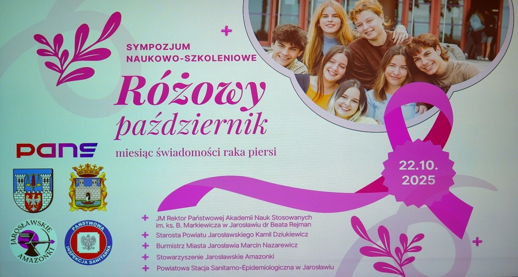 Plakat sympozjum naukowo-szkoleniowego Różowy Październik – miesiąc świadomości raka piersi
