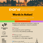 Plakat konkursu "Words in Action" PANS Jarosław, z widokiem na Londyn.
