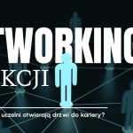 Networking w akcji: ludziki połączone liniami, tekst tytułowy