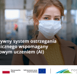 Kobieta w masce ochronnej, tytuł projektu: Interaktywny system ostrzegania pandemicznego AI