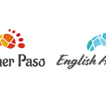 Logo El Primer Paso English Academy: ślad stopy z kolorowymi szkiełkami