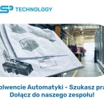 Logo RSP TECHNOLOGY i plany techniczne maszyn przemysłowych