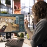 Architektka tworząca wizualizację wnętrza w programie 3D