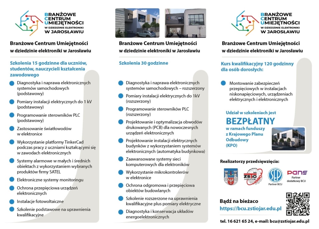 BCU Jarosław: oferta kursów zawodowych, elektronika, budownictwo, fotowoltaika