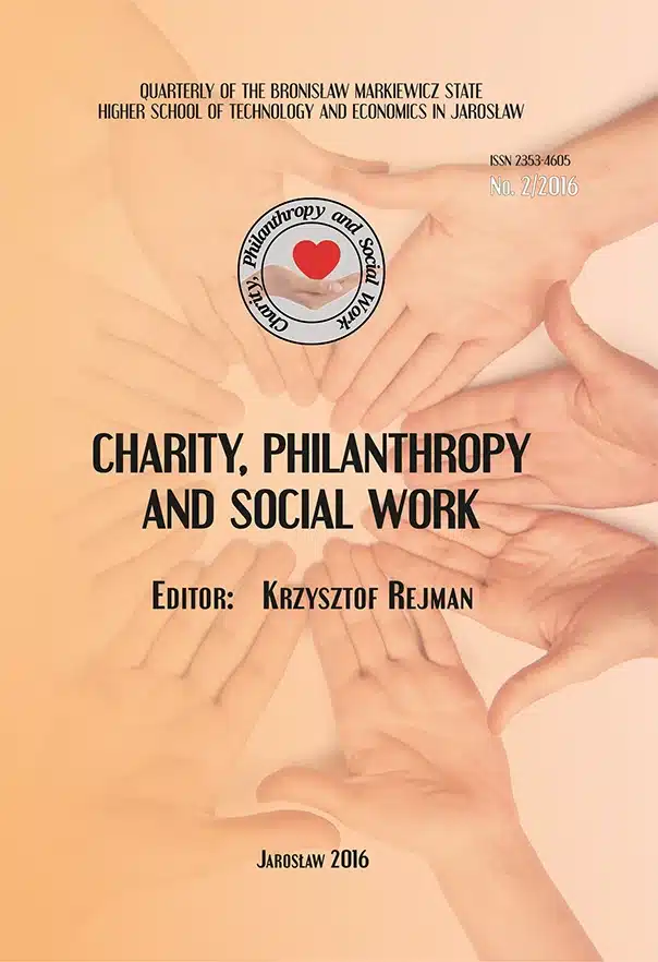 Okładka czasopisma „Charity, Philanthropy and Social Work” z logo i spisem treści.