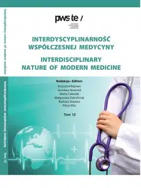Okładka monografii "Interdyscyplinarność współczesnej medycyny" z Tomu 12, ze stetoskopem.