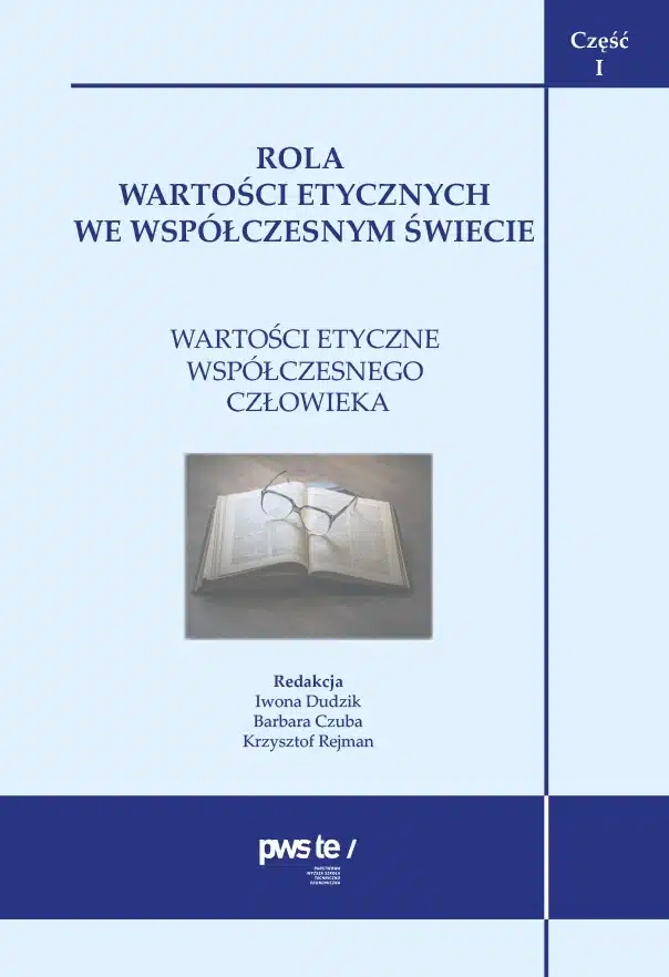 Okładka książki "Rola wartości etycznych we współczesnym świecie" z okularami na otwartej księdze