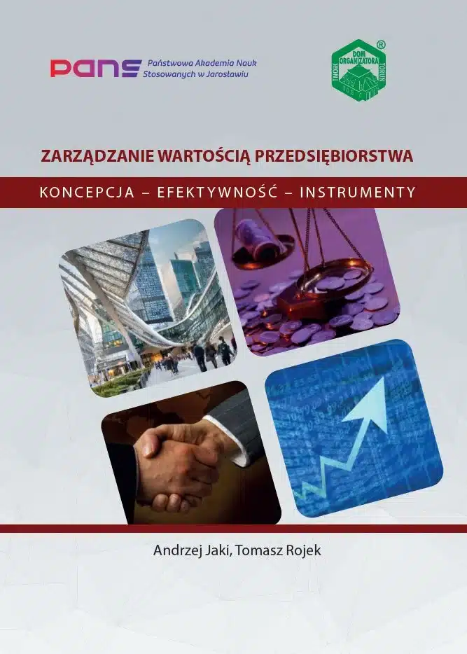 Okładka monografii "Zarządzanie wartością przedsiębiorstwa" z grafikami biznesowymi