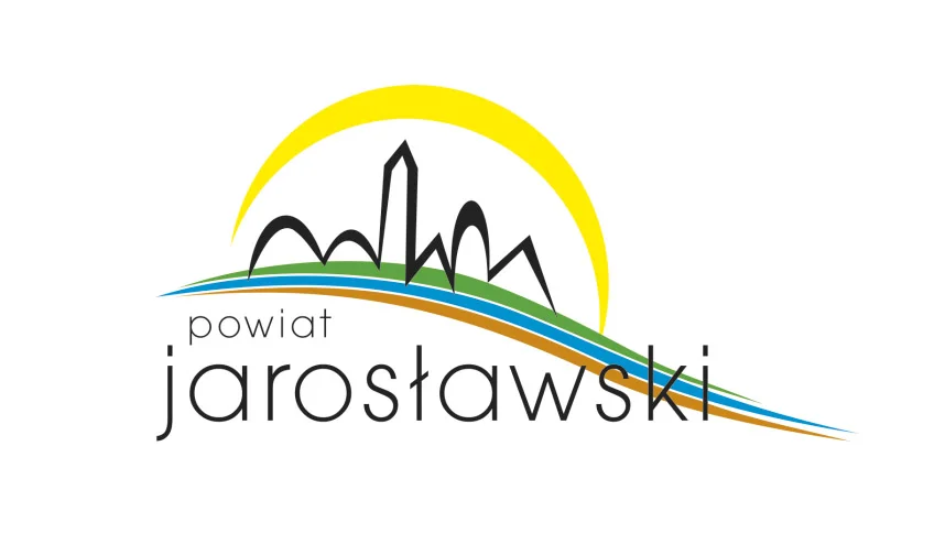 Herb powiatu jarosławskiego z napisem "powiat jarosławski