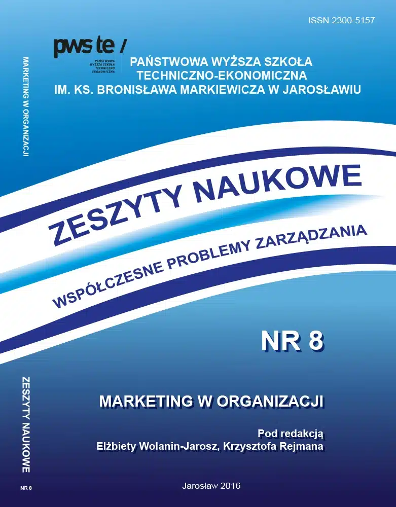 Okładka zeszytów naukowych nr 8, Marketing w Organizacji, pod redakcją Elżbiety Wołanin-Jarosz, Krzysztofa Rejmana.